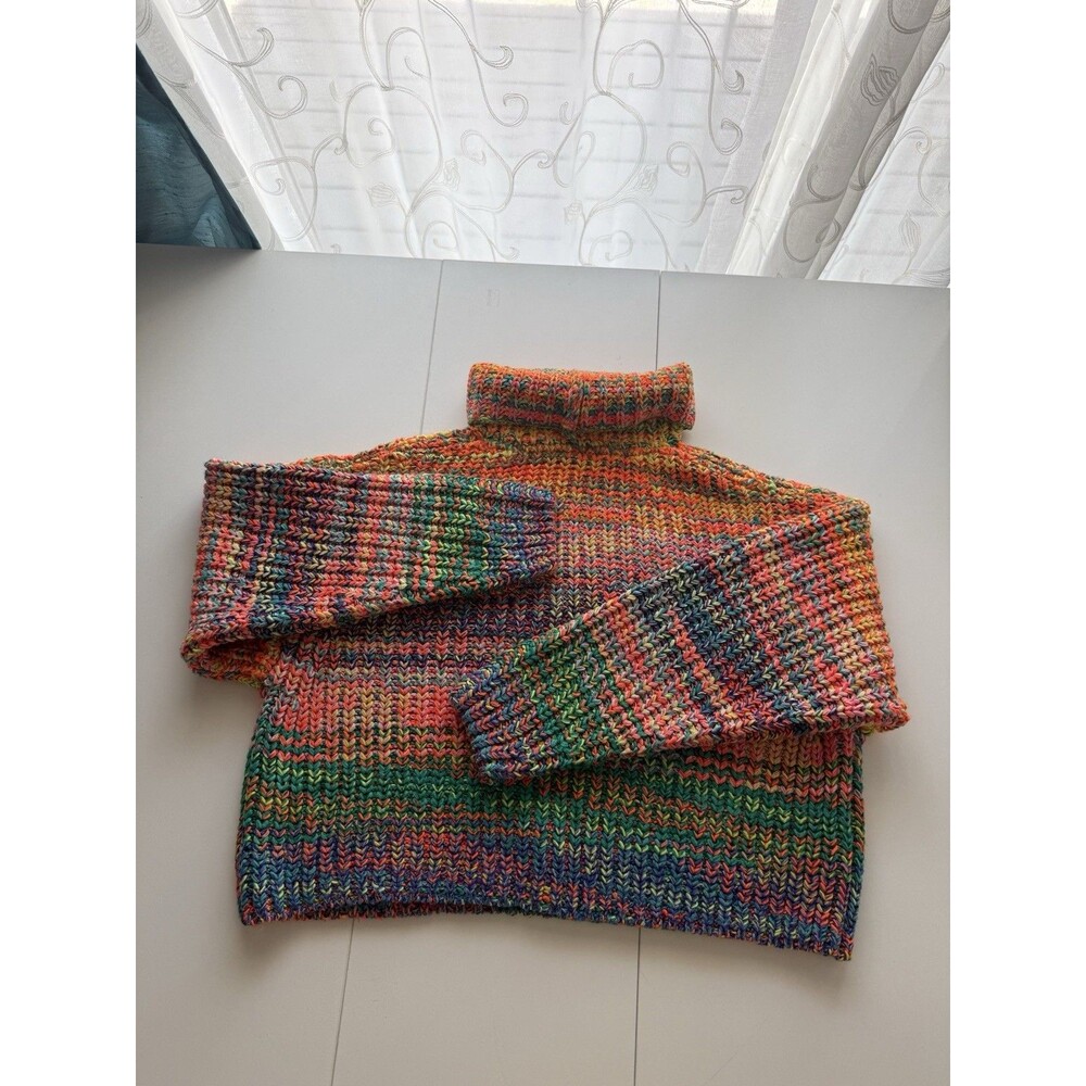 Free People Jumper Small Bright Roll Neck Odyssey Chunky Knit Cotton Mix Grunge - Picture 13 of 14